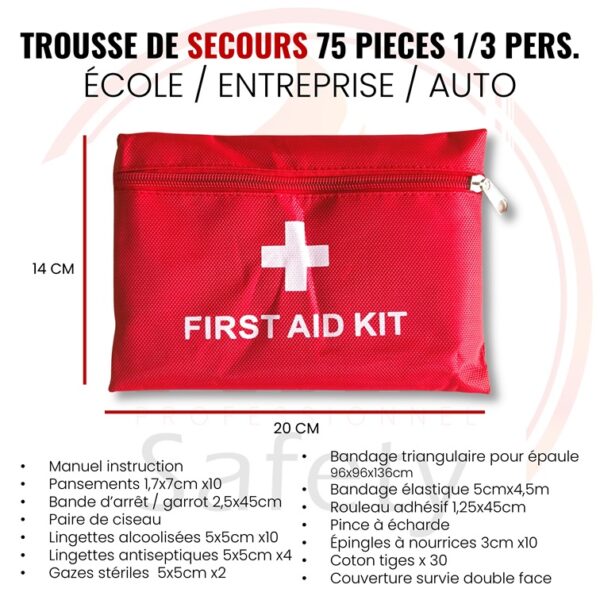 trousse de secours dimension 20x14cm rouge