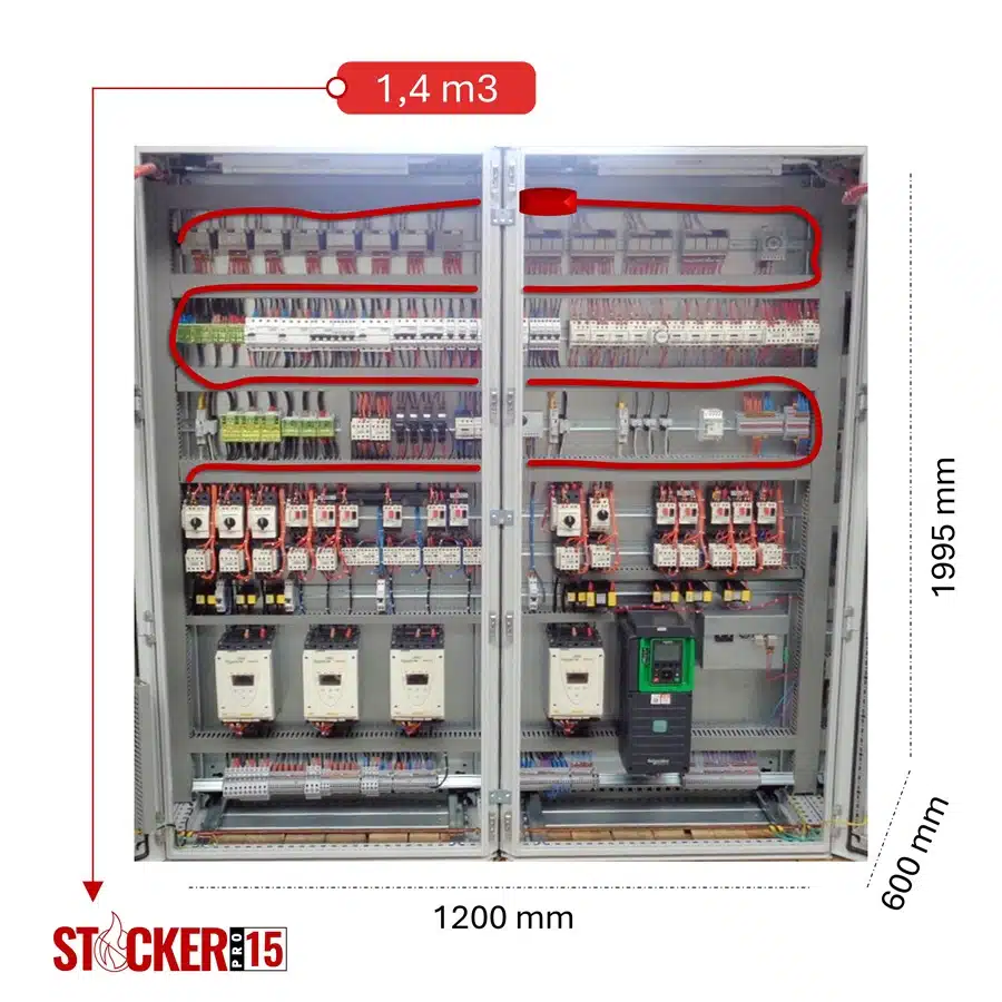 view of a professional cabinet and server rack equipped with a Sticker Pro 15 system